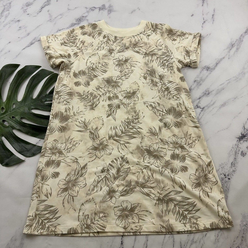 Old Navy Womens Shift Dress Size L Cream Brown Tropical Floral Crewneck